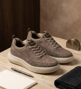Premium Taupe Nubuck Leather Comfort Sneakers first look