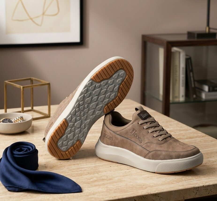 Premium Taupe Nubuck Leather Comfort Sneakers first look - Image 3